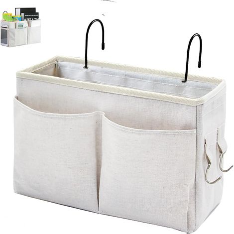 Organiseur de lit suspendu avec crochets, sac de rangement pour lit superposé et chambre d'étudiant, pour livres, téléphone, tablette et lunettes, blanc (1/5)
