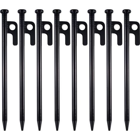 8 Heringe, 20 cm, robustes Metall, Haken und Loch, für Camping und Garten (1/5)