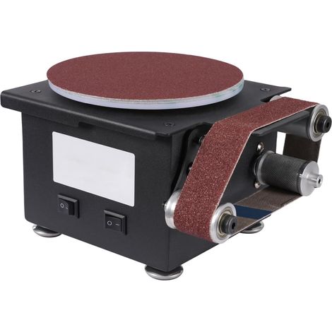 Stand Band und Tellerschleifer 100W Elektrischer Bandschleifer, 150mm Schleiftellers, Schneidkantenschärfer mit 10 Blatt Schleifpapier und 10 Schleifbändern, DIY Poliermaschine für Metall, Holz usw