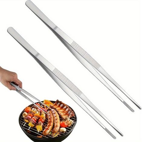 Pinzas de cocina de acero inoxidable (2 unidades)，20 cm，pinzas largas para barbacoa，pinzas de cocina para alimentos，barbacoa y repostería (1/5)