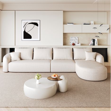 Ecksofa 336 cm Weiß Stoff modular ohne Montage (1/5)