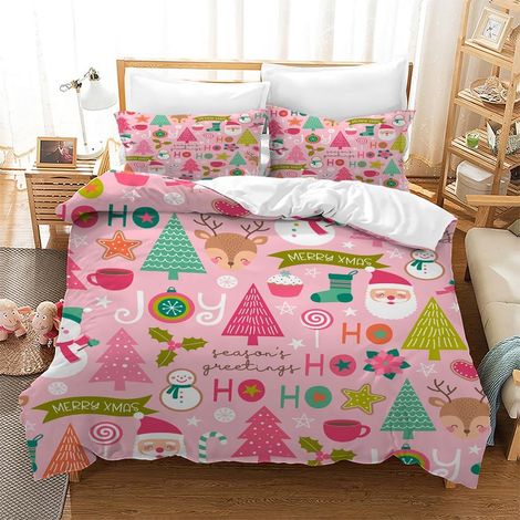 Housse de Couette Noël 200x200 cm Parure de lit Enfants Set de décoration de Noël Housse de Couette en Microfibre avec 2 Taies d'oreiller 50 x 75cm(C8) - 200x200 cm (1/5)