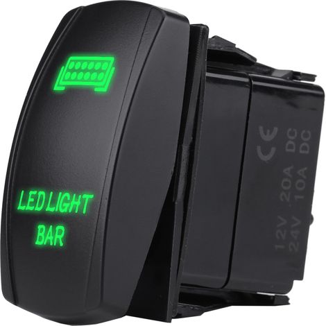 Interrupteur étanche 12V 24V 5 broches SPST ON OFF pour barre LED, voiture bateau camion (Vert) (1/5)