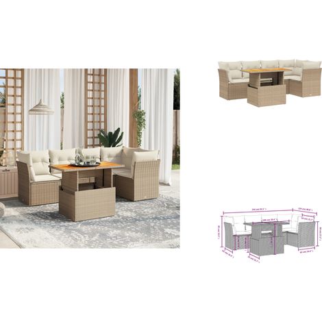 5-tlg. Garten-Sofagarnitur mit Kissen Beige Poly Rattan - Gartensorte - Esszimmergarnitur - Lounge Set - Outdoor Möbel - Gartenmöbelset (1/3)