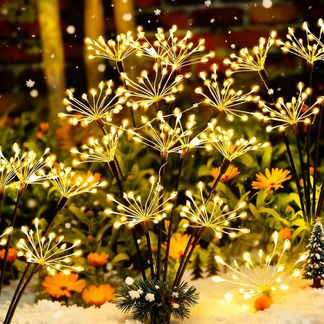 CYRILL – Deco noel exterieur,Lampe Solaire Exterieur Jardin 2 Pièces LED Feu d'artifice Solaire, 8 Modes Éclairage Extérieur Luciole Solaire, Étanche Lumière Solaires pour Jardin Pelouse Terrasse Noël (1/5)