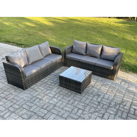Fimous Indoor Outdoor Rattan Garden Furniture 6 Seater Set Table Sofa Chair Patio Conservatory with Grey Cushions (1/5)