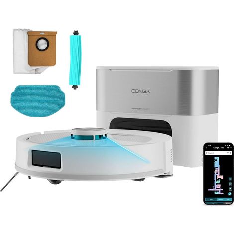 Cecotec Robot Aspirapolvere - Base Autovacciata 3L - IA - Navigazione Laser - 2500Pa - Conga Y90 Pearl. Autonomia 240 minuti in modalità eco, spazzola in silicone, ideale per animali domestici (1/5)