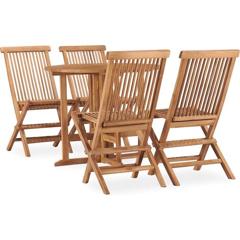 Ensemble repas extérieur pliable 5 pièces en bois de teck massif – table et 4 chaises - PANGIVO (1/5)