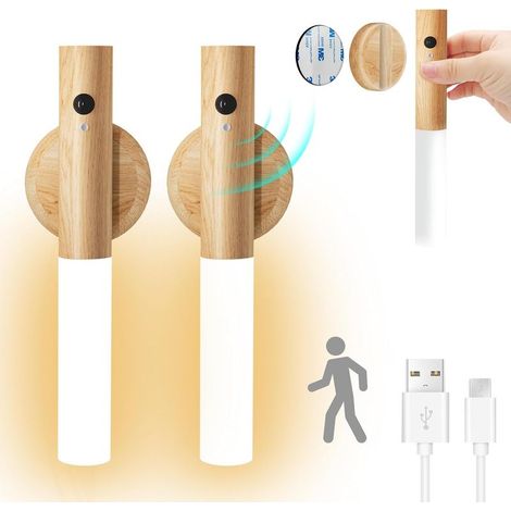 Applique murale à Led Veilleuse de chevet Lumière blanche chaude Détection de mouvement Chargement Pir Ir Usb, couleur claire (1/5)