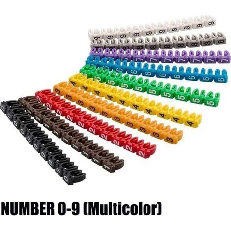 Marqueurs de fils colorés de 0 à 9 - Marqueurs de câble - Étiquettes numérotées à clipser - Tube de marqueur de câble pour marquer les câbles à code couleur (100 pièces de 6 mm²) (1/4)