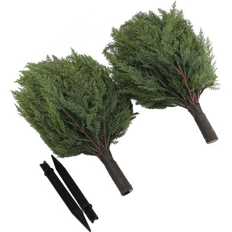 Topiaire de cyprès artificiel en 2 parties, 60 cm de haut, réaliste avec piquet de terre, plantes artificielles pour une utilisation intérieure et extérieure, facile à installer, résistante à la décol (1/2)