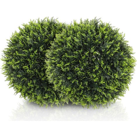 Set di 2 Piante Artificiali a Sfera Ø45 cm con Foglie di Cedro per Casa e Giardino Verde (1/5)