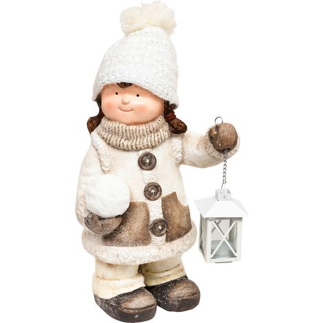 Atmosphera – Figurine de Noël fillette avec lanterne H 40 cm – Magnésie blanche – Décoration féerique pour intérieur – Autre décoration Noël (1/4)