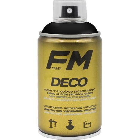 FM pintura spray deco negro satinado 9005 250ml bote , Pintura en spray Deco negro satinado FM Pintura alquídica de secado rápido indicada tanto para bricolaje, industria, cons (1/2)
