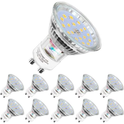 Lot de 10 Ampoules LED,GU10-5W équivalent 60W,Blanc Froid 6000K 120° Larges Faisceaux,Ampoules LED Spot