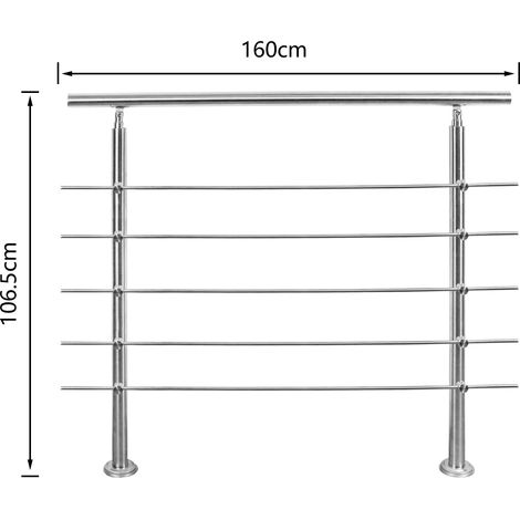 SWANEW Kit di ringhiera per corrimano in acciaio inossidabile con/senza montanti a croce per ringhiere per scale all'interno e all'esterno. balcone (160 cm. 5 montanti a croce)
