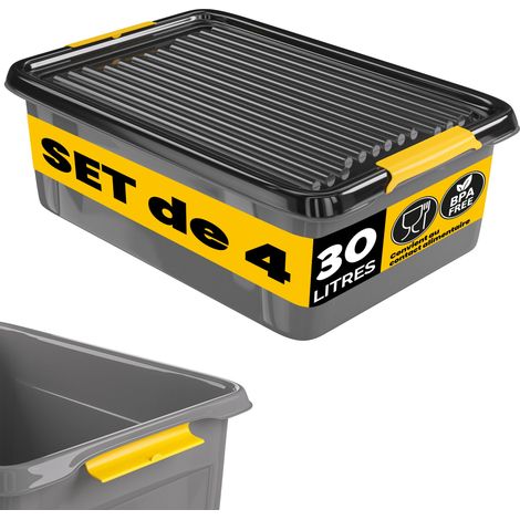 MONZANA® Caisse de rangement robuste avec couvercle hermétique empilable sans BPA gain de place caisse de rangement organisateur 4x 30 L
