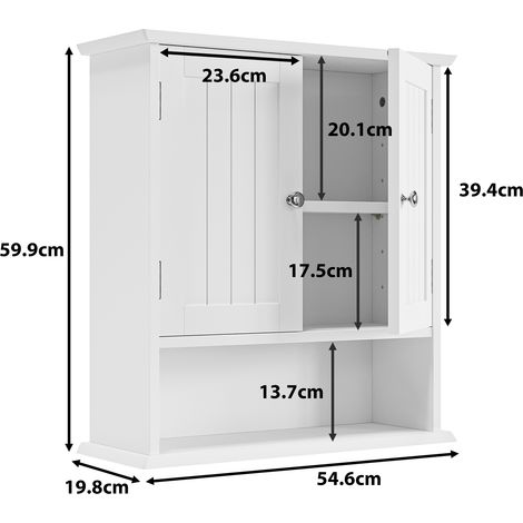 Armoire murale blanche salle de bain,armoire à pharmacie double porte avec étagères ajustables,adaptée à buanderie et cuisine.