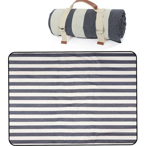 Couverture de pique nique imperméable avec sangle transport pour fête Camping en plein air famille marine 150x200CM Blanc Bleu (1/5)