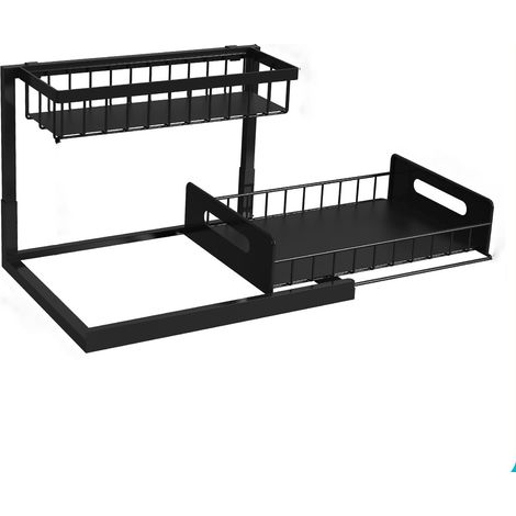 Estantería multifuncional, acero, 2 niveles, ideal para guardar cosméticos, perfumes, 27,94 x 36,07 x 26,92 cm, color negro (1/5)