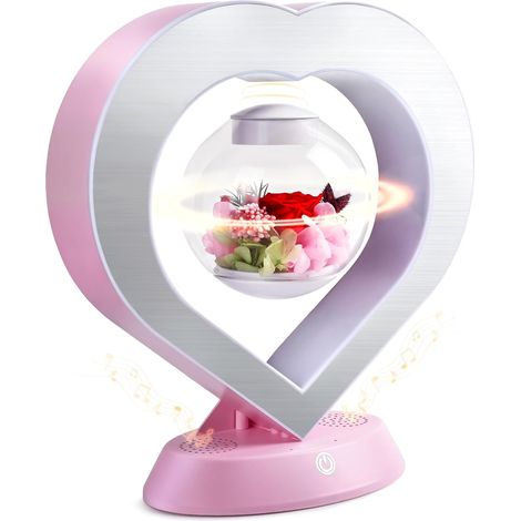 Rose éternelle en forme de cœur avec haut-parleur Bluetooth intégré, lampe de table magnétique rose 5 W, veilleuse LED RGB à couleurs changeantes, cadeau unique pour femmes, filles, mamans et grands-m (1/5)