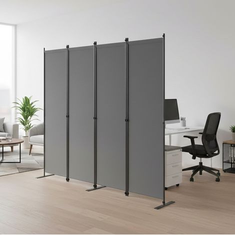 Paravent 204x180 cm en métal et polyester gris foncé, pliable pour bureau – MEUBLIV (1/5)