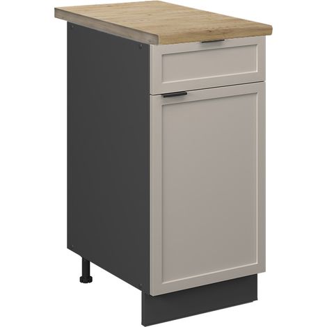 Mueble bajo de cocina Fame-Line, GrisBeige, 40 cm , ET Roble, Vicco