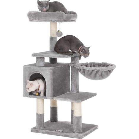Arbre à Chat Multi-Niveaux, Hauteur 110 cm, Niche, Gris Clair (1/5)