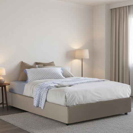 Talamo Italia Quadratisches und halbes Bett Martina, Containerbett mit Kunstlederbezug, 100% Made in Italy, Frontöffnung, passend für Matratze 120x200 cm, Turteltaube (1/4)