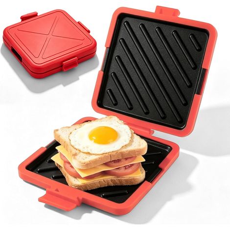 Grille-croque-monsieur silicone pour micro-ondes four, sans revêtement antiadhésif pour sandwichs, gaufres, panini, pour sandwichs, bureau, dortoir, four micro-ondes