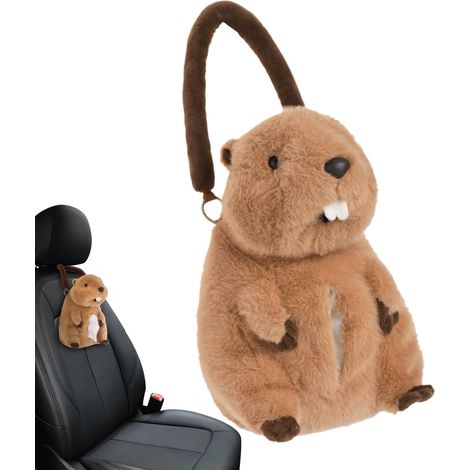 Support de boîte à mouchoirs de voiture Boîte à mouchoirs en forme d'animal de dessin animé pour voiture Sac de rangement en peluche pour intérieur de berline, SUV, camion, conducteur, femme (1/5)