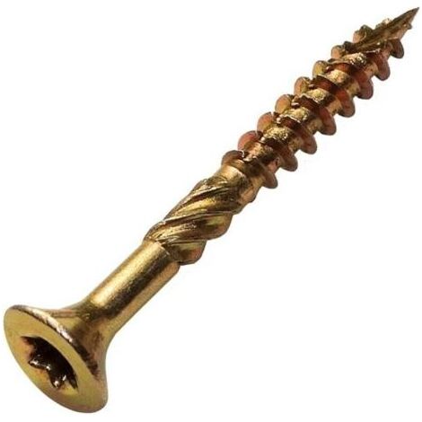 PA Lot de 100 - Vis à bois Ø4.5x35 mm tête fraisée à empreinte étoile T25 - en acier zingué jaune - assemblage filetage serrage fixation charpente contreplaqués agglomérés mélaminés (1/2)
