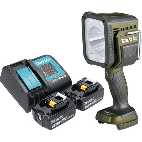 Makita DML 812 ST Akku Handstrahler 18 V 1250 lm LED Olive Grün Outdoor Adventure Sonderedition + 2x Akku 5,0 Ah + Ladegerät