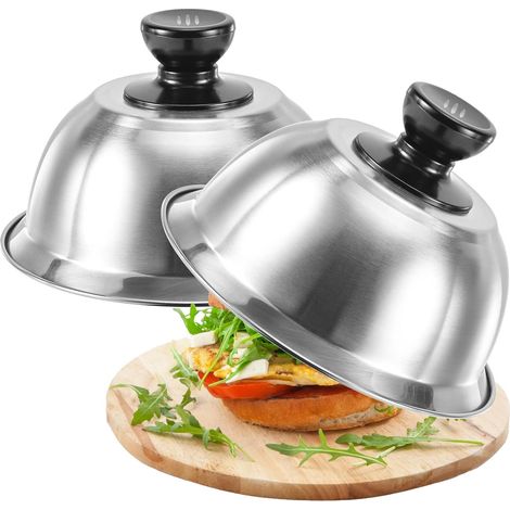 Lot de 2 Couvercle à hamburger, Acier inoxydable, Design miroir, Avec tournevis, Pour steak et cuisine (1/5)