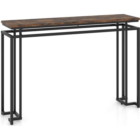 Console d’entrée 120 x 30 x 80,5 cm, table étroite pour couloir, plateau effet bois brun, charge 100 kg (1/2)