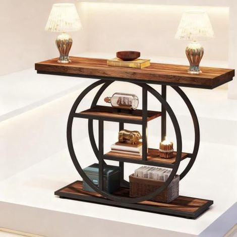 Console d'entrée, table console, table basse industrielle à 4 niveaux, table d'entrée à base ronde