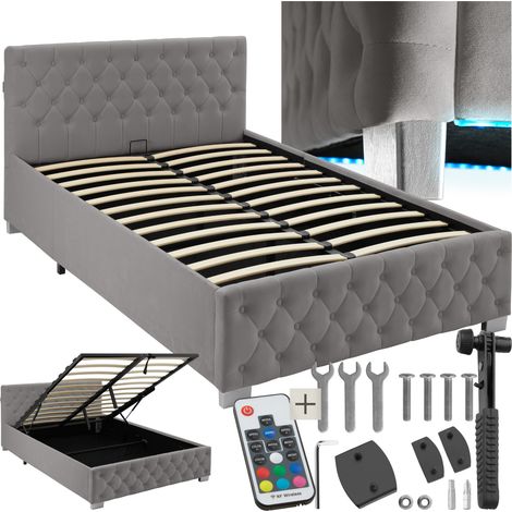 Lit capitonné avec bandes LED et espace de rangement 120x200 gris (1/5)