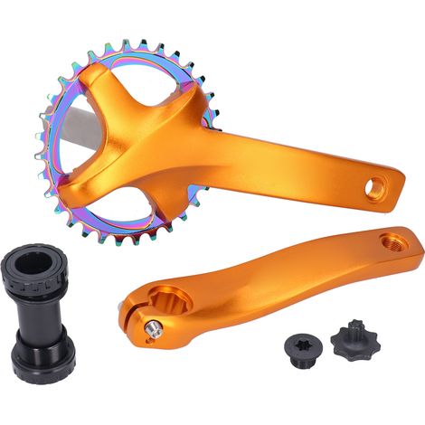 ZK-22 34T Singlespeed-Fahrradkurbelgarnitur mit Tretlager, Kettenblatt aus goldfarbener Aluminiumlegierung