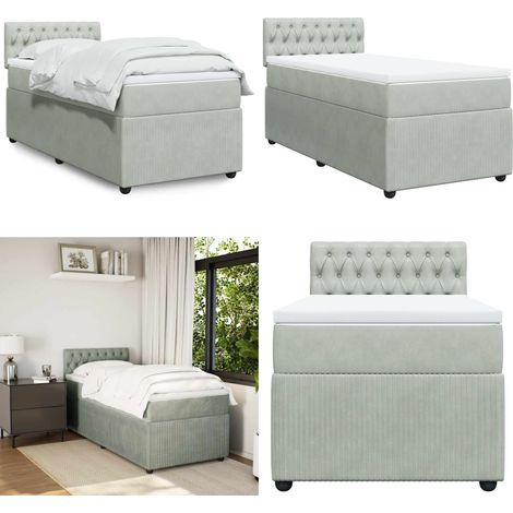 vidaXL Sommier à lattes de lit et matelas Gris clair 100x200cm Velours
