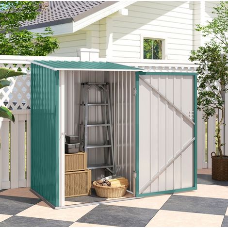 Abri de jardin en métal avec toit monopente, porte verrouillable, 100x103x160 cm, vert, REDOM (1/5)
