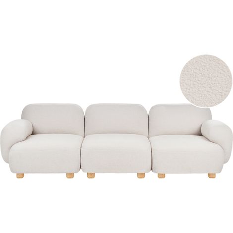Sofá modular de 3 plazas de bouclé patas de madera moderno blanco crema Amli