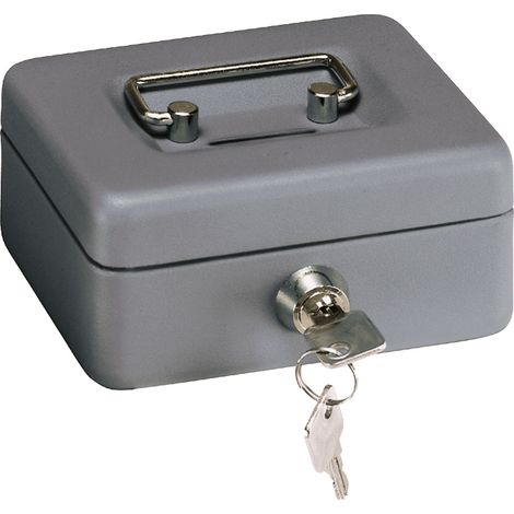 Arregui – Coffret à monnaie en acier émaillé – Résistant aux chocs – Ouverture par clé – Plateau amovible pour pièces – 12,5 cm – Gris graphite