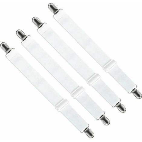 Verstellbarer Spannbettlakenhalter (65 cm bis 150 cm), verstellbarer Haltegurt zur Befestigung von Bettlaken, Sofabezügen und Bügelbrettbezügen (weiß, 4er-Set) (1/5)