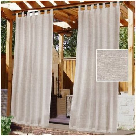 Rideau Extérieur avec Onglet en Haut - Lot de 2. Rideau Imperméable aux Occultants, Fermeture Velcro, pour Pergola, Gazebo, Terrasse, Pavillon, H240 x L132 cm, Naturel (1/5)