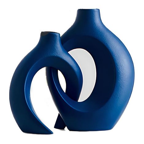 Ensemble de 2 vases nordiques en céramique creuse, vases décoratifs créatifs pour fleurs, décoration intérieure moderne, bleu (1/5)