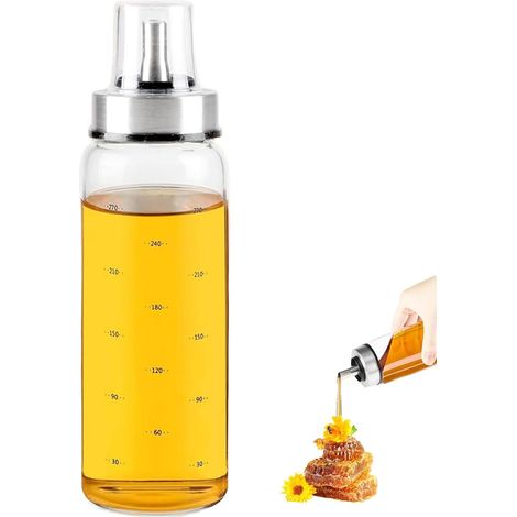 Distributeur de miel JeiibrZui en verre 300 ml - Distributeur de sirop tropical avec couvercle et bouton-poussoir - Pot à miel pour la cuisine, le petit-déjeuner et le coin café (1/5)