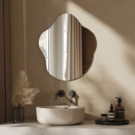 EMKE 45x60cm Asymmetrical Wall Mounted Vanity Mirror Irregular Frameless Bathroom Mirror for Living Room, Bathroom, Bedroom (1/5)