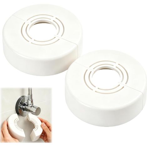 Lot de 2 Rosace Mitigeur Douche 3 Tailles en 1, Rosace Robinet Divisée pour Ø 21 mm/26 mm/33 mm, Cache Tuyau pour Radiateur, Robinet de Douche, Installation Facile, Chrome (Blanc,60 x 20 mm) (1/5)