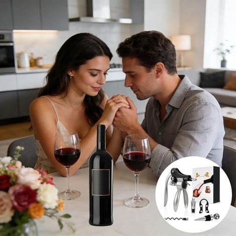 Professioneller Hebelkorkenzieher, manuelles Weinflaschenöffner-Set mit Folienschneider, Weinstopper und Ersatzspirale, Komplettset für Sommeliers und als Geschenk (1/5)