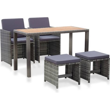 5-tlg. Garten-Essgruppe Poly Rattan Akazie Massivholz Anthrazit